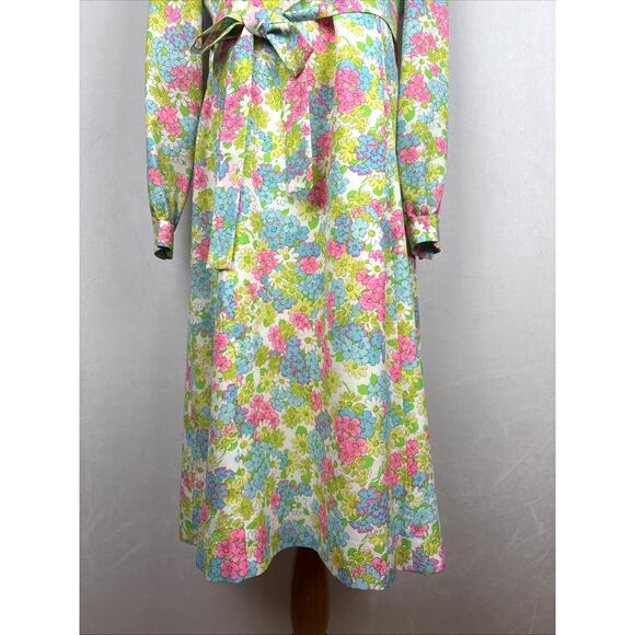 Posh Jay Anderson Vintage Dress Women's 16 Midi Retro Colorful Floral Belt Tie - Picture 3 of 12